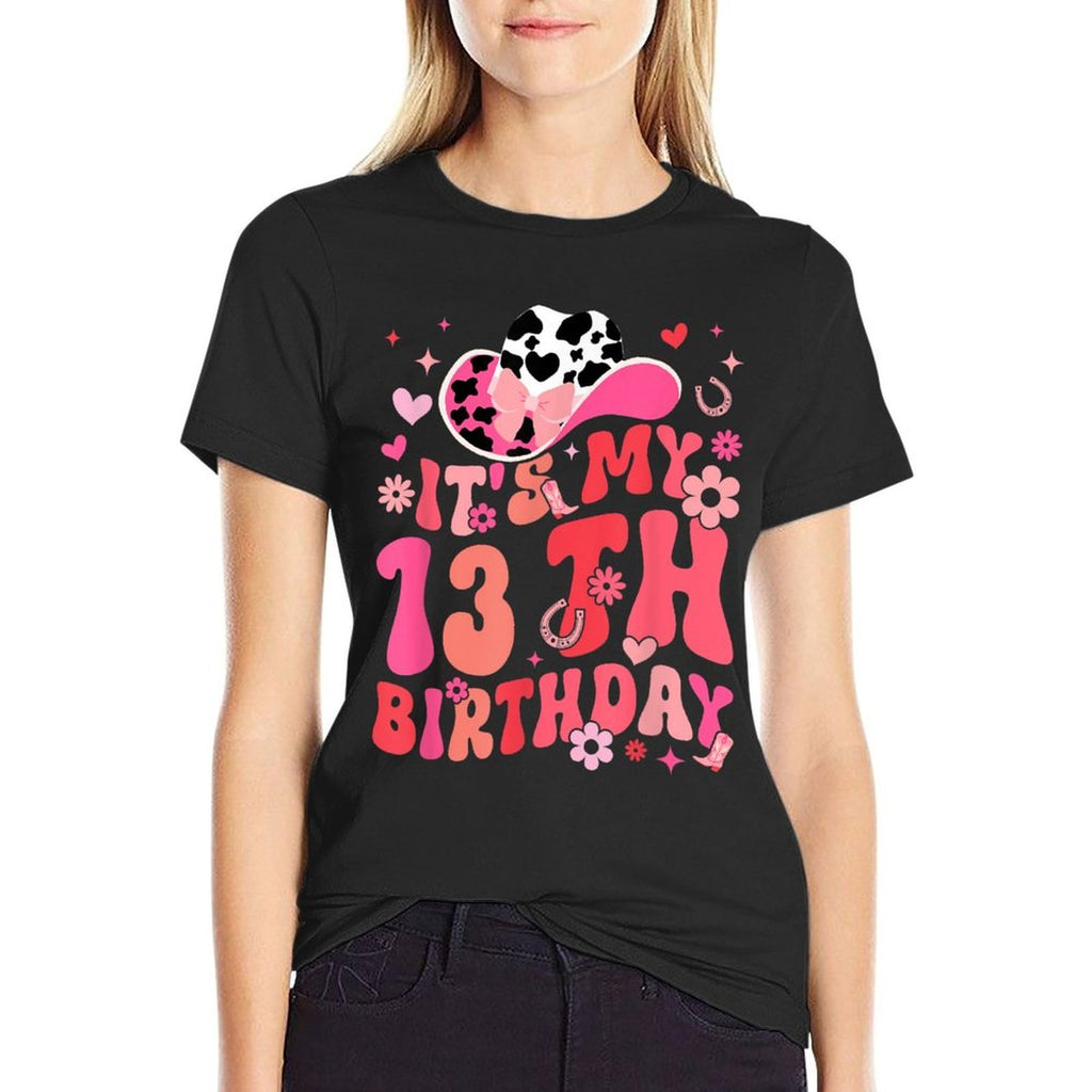 13th Birthday Cowgirl Thirteen Year Old Cow Girl Bday Party  High-quality Stitching T-Shirt