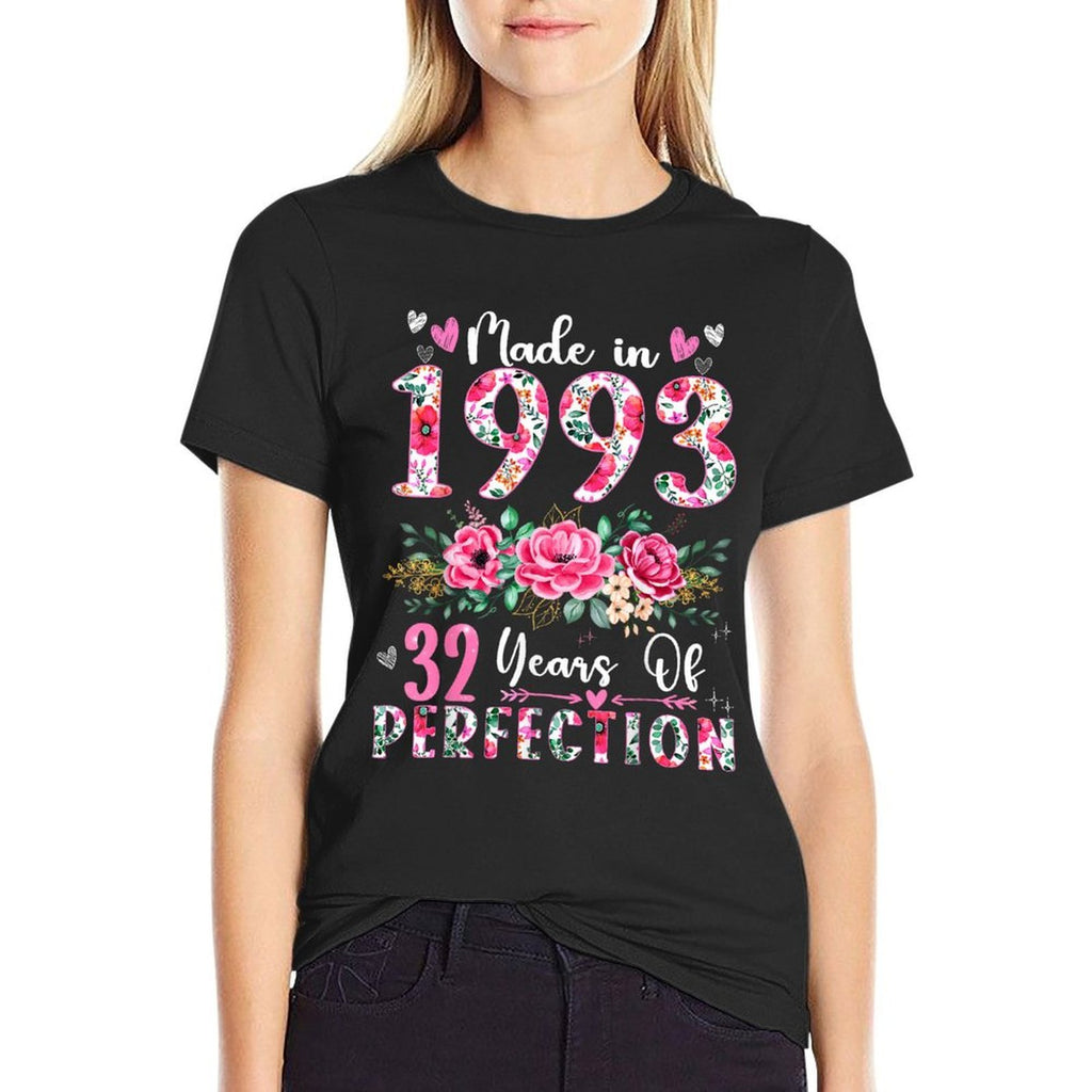 32 Year Old Made In 1993 Floral 32th Birthday Women  Breathable T-Shirt