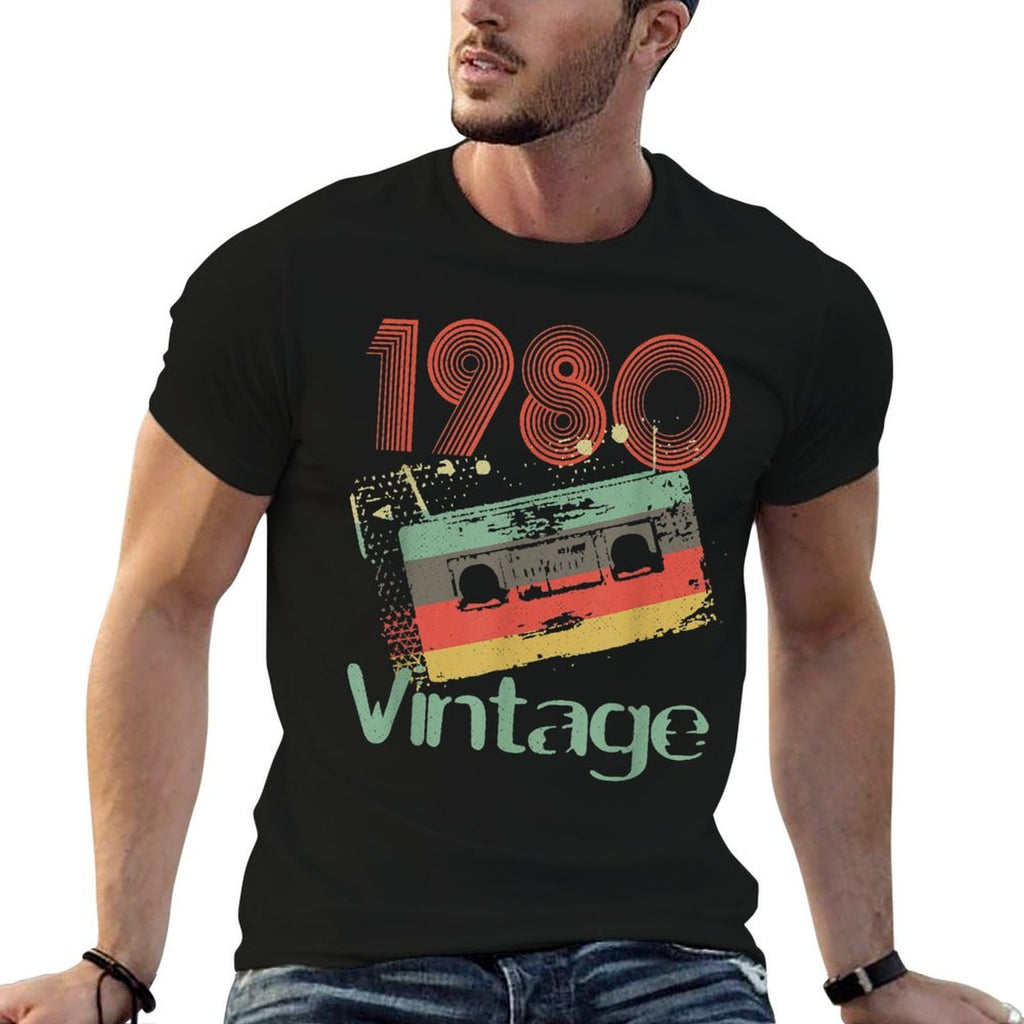 1980 Retro Vintage Cassette Audio Tape 40th Birthday  Heathered Texture T-Shirt