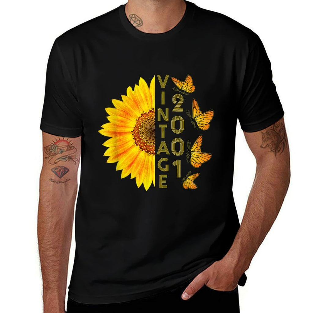 21 Year Old Vintage 2001 Sunflower Butterfly 21st Birthday  Moisture-wicking T-Shirt