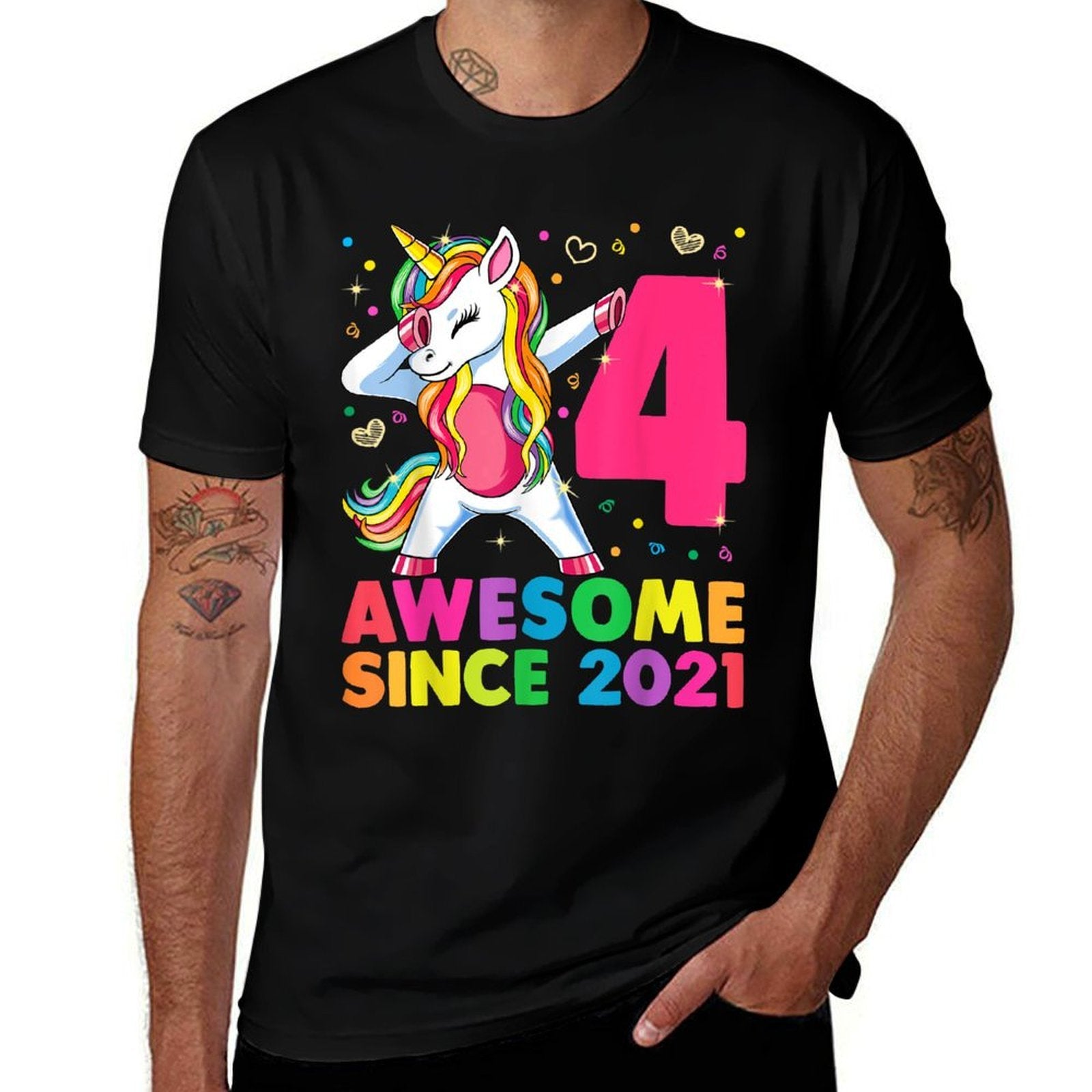 4 Years Old Unicorn Dabbing 4th Birthday Girl Unicorn Party  Polyester Blend T-Shirt