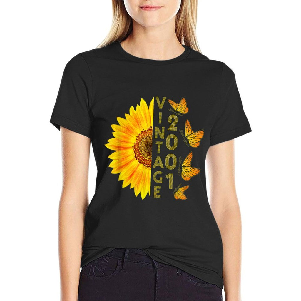 21 Year Old Vintage 2001 Sunflower Butterfly 21st Birthday  Moisture-wicking T-Shirt