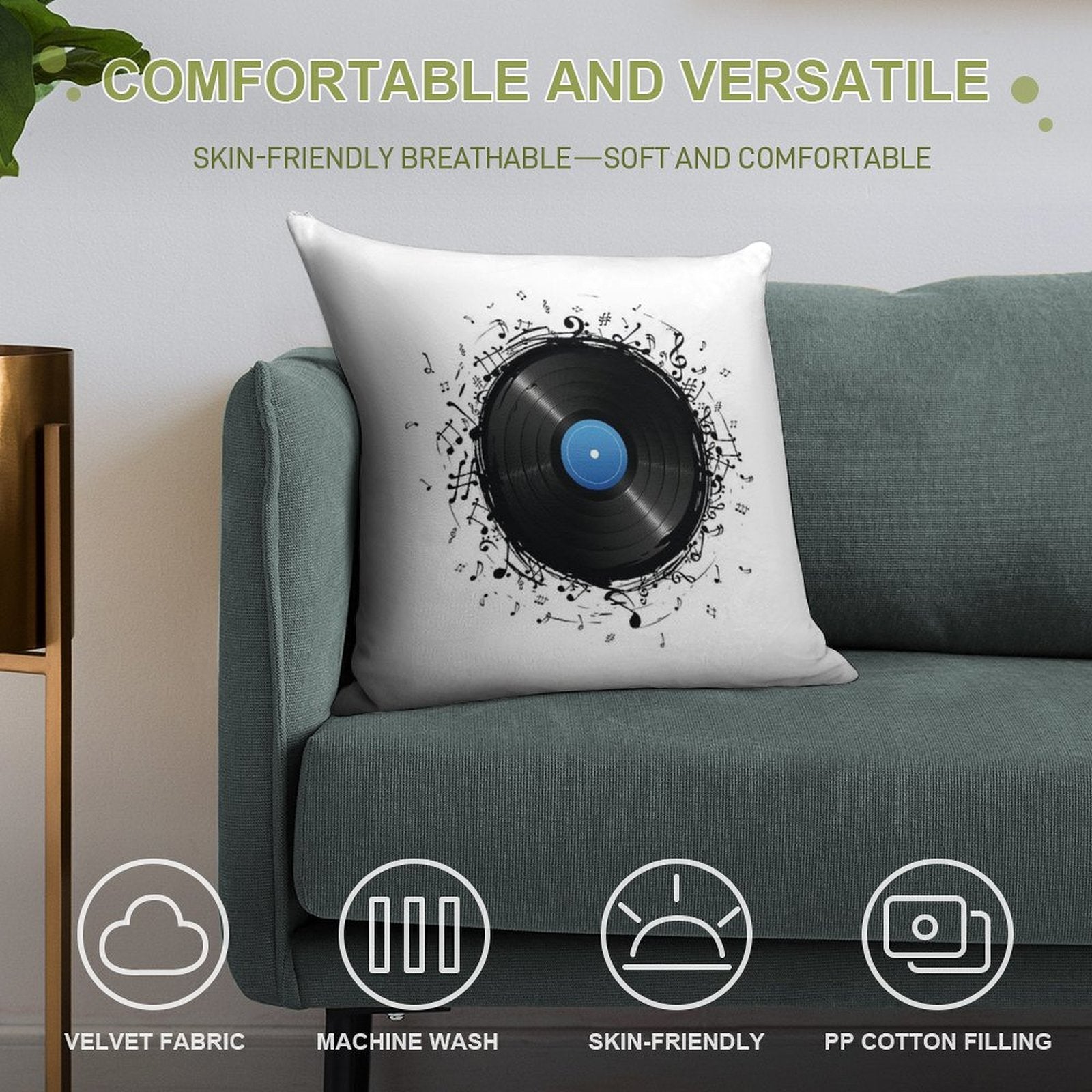 33 Vinyl Record Music Notes Soft Home Decor Throw Pillow