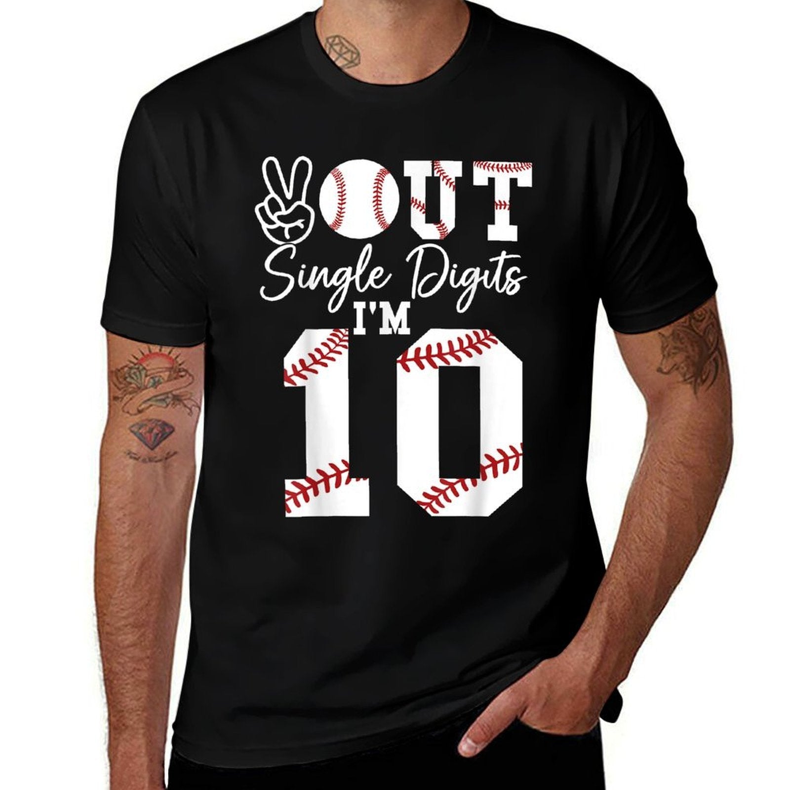 10th Birthday Double Digits Baseball Peace Out Single Digits  Summer-ready Fabric T-Shirt