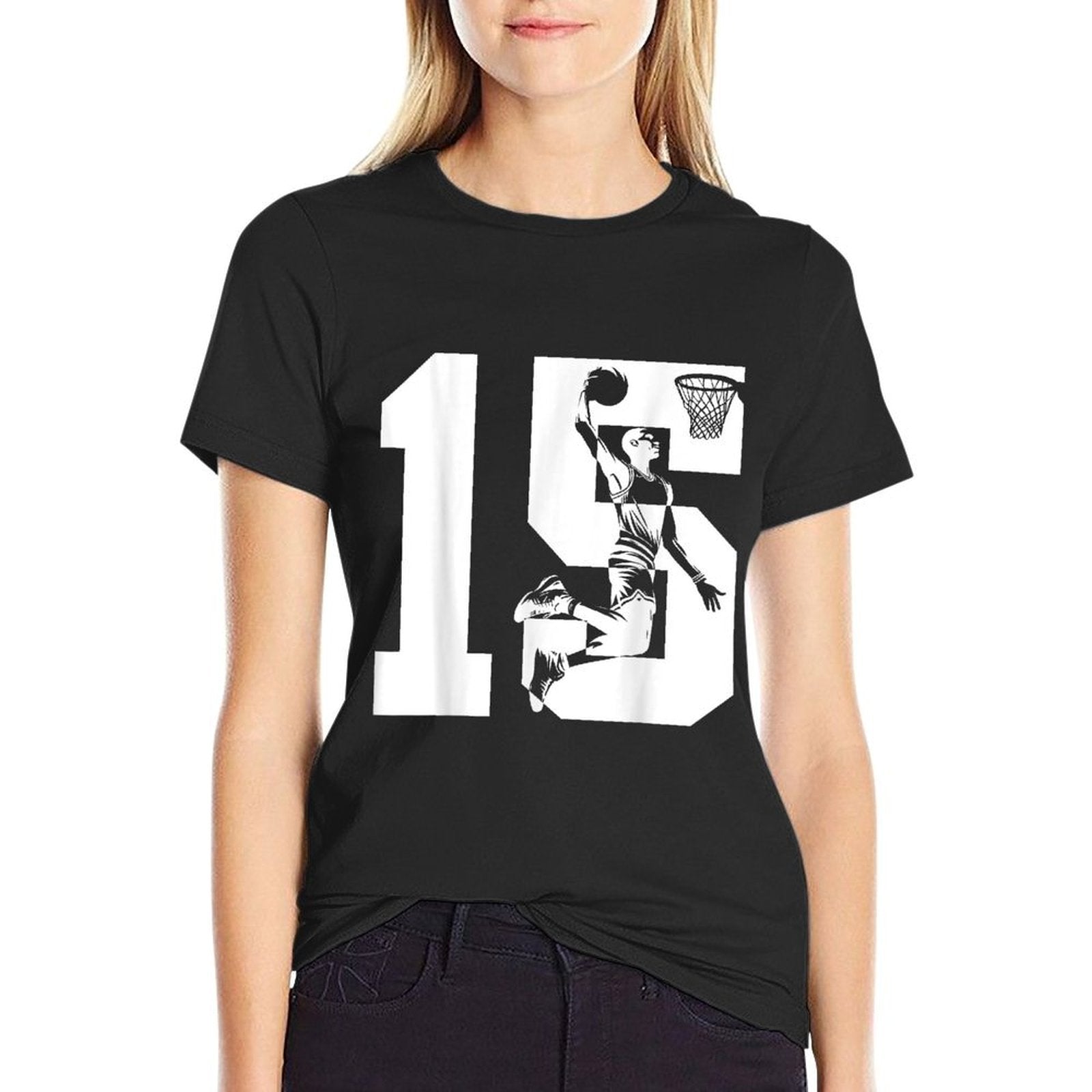 15 YEARS NUMBER 15 BASKETBALL 15TH BIRTHDAY  Fade-proof Color T-Shirt
