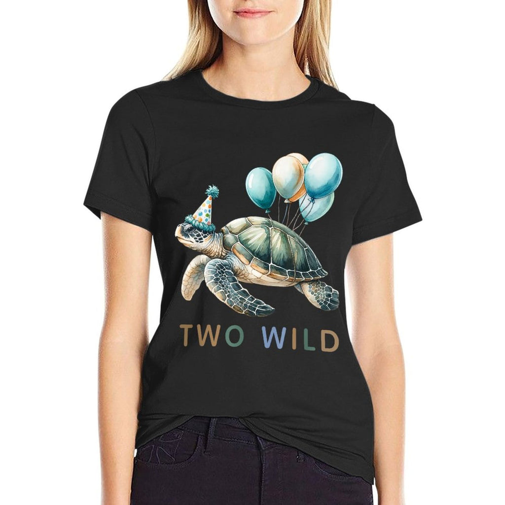 2nd Birthday 2 Years Old Two Wild Sea Turtle Animal Kids  Easy-care T-Shirt