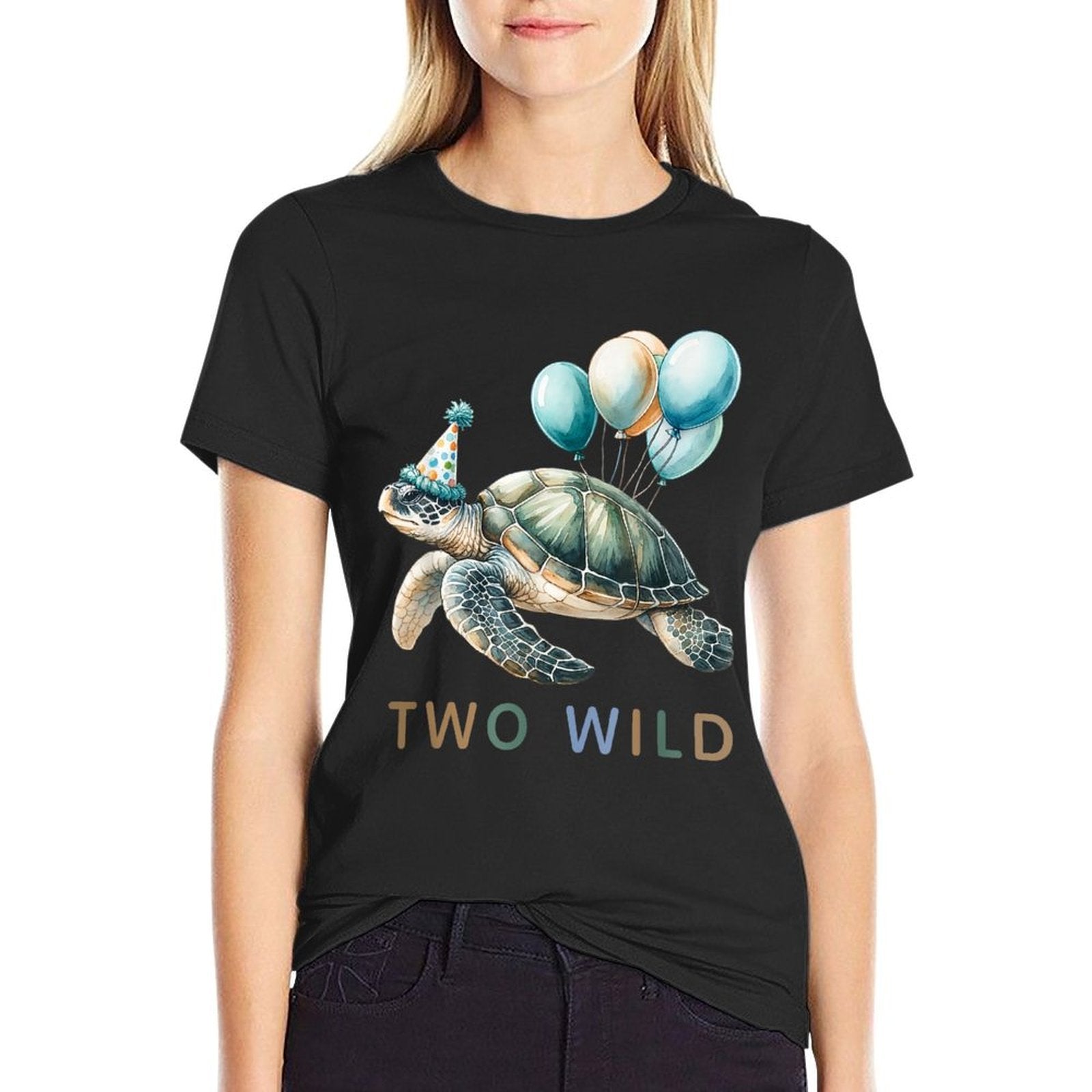 2nd Birthday 2 Years Old Two Wild Sea Turtle Animal Kids  Easy-care T-Shirt