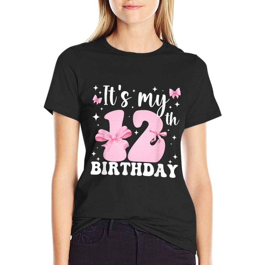 12th Coquette Themed Birthday Twelve Year Old Girl Bow  Heathered Texture T-Shirt