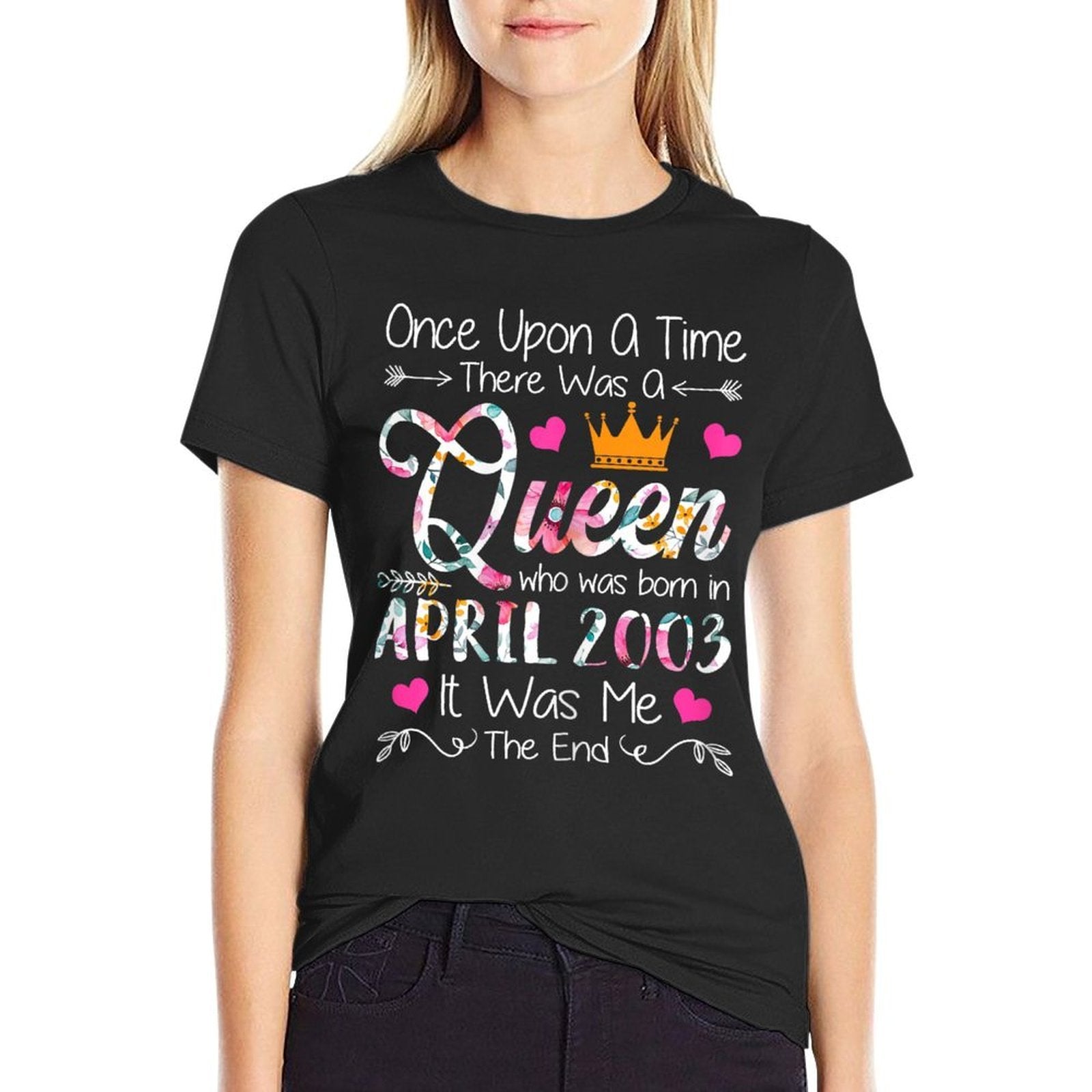 22 Years Old Birthday Girl 22 Birthday Queen April 2003  Ribbed Collar T-Shirt