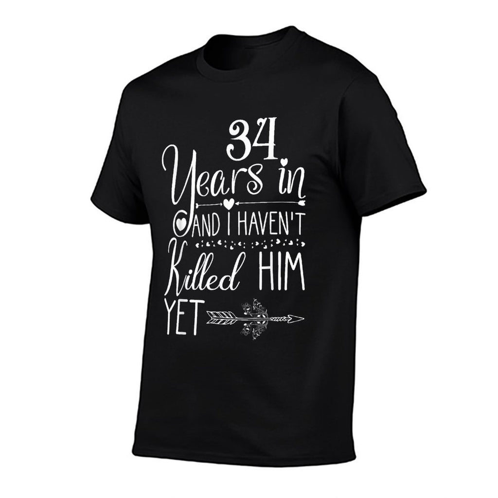 34th Wedding Anniversary for Her Wife Just Married 34 Years  Ribbed Collar T-Shirt