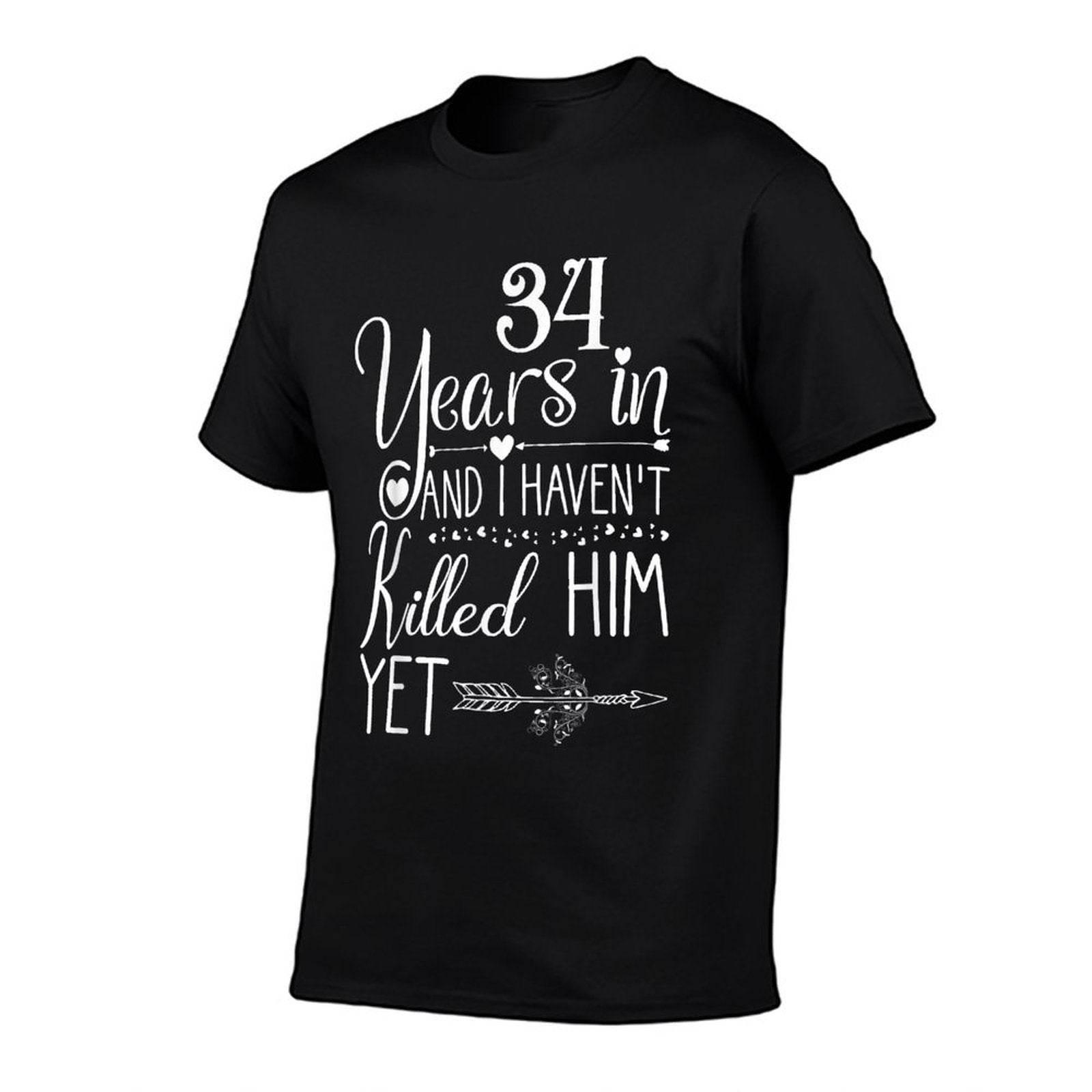 34th Wedding Anniversary for Her Wife Just Married 34 Years  Ribbed Collar T-Shirt