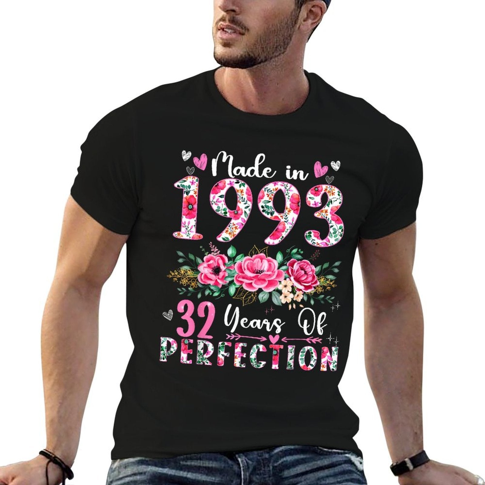 32 Year Old Made In 1993 Floral 32th Birthday Women  Breathable T-Shirt