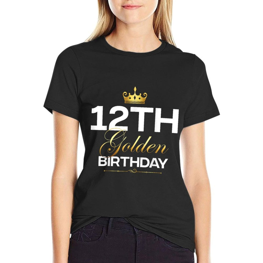 12th B-Day Golden Birthday Age Crown 12 Year Old Birthday  Oversized Silhouette T-Shirt