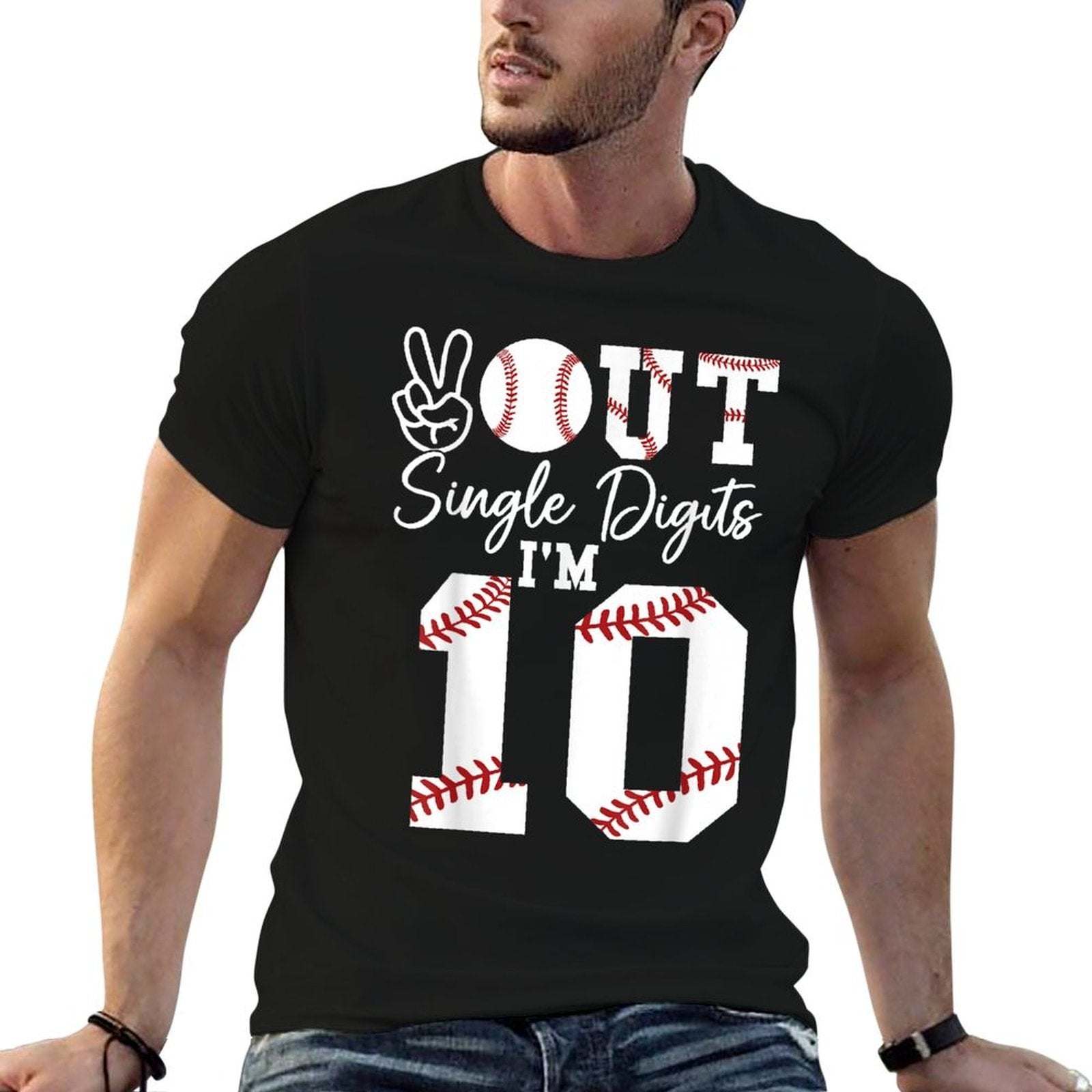 10th Birthday Double Digits Baseball Peace Out Single Digits  Summer-ready Fabric T-Shirt