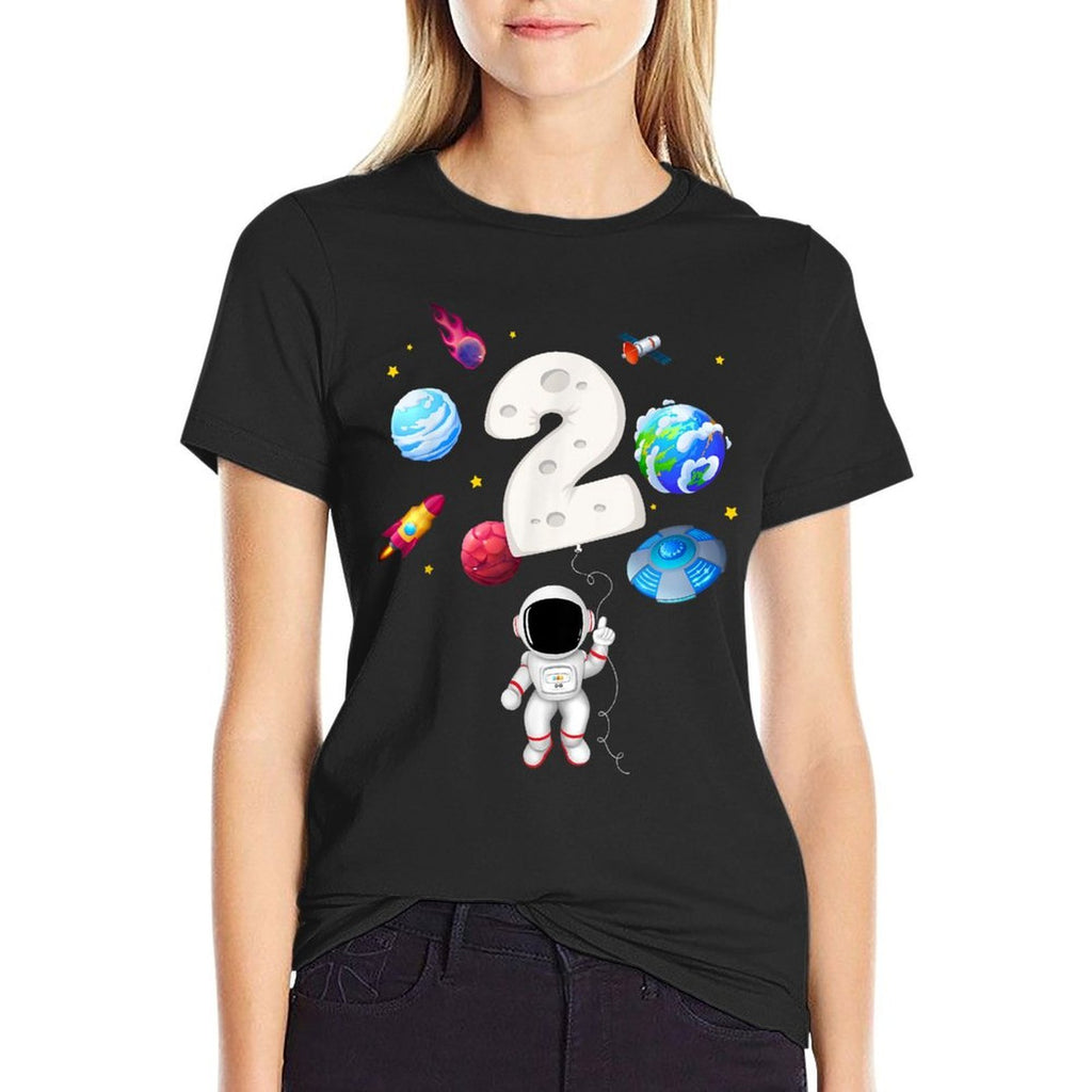 2nd Astronaut Birthday Party 2 Years Old Astronomy Costume  High-quality Stitching T-Shirt