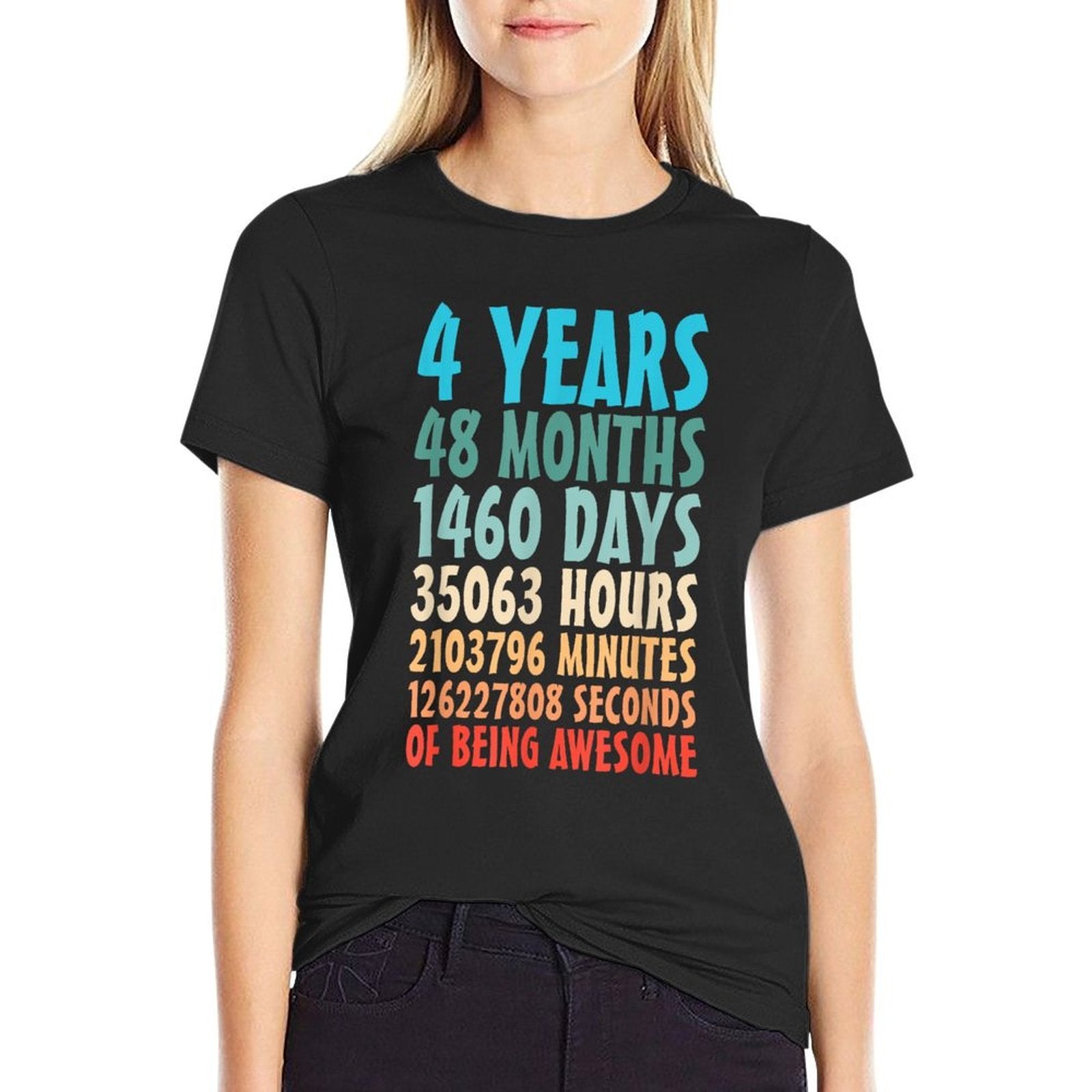 4 Years Of Being Awesome 48 Months 4th Birthday Countdown  Rolled Sleeves T-Shirt