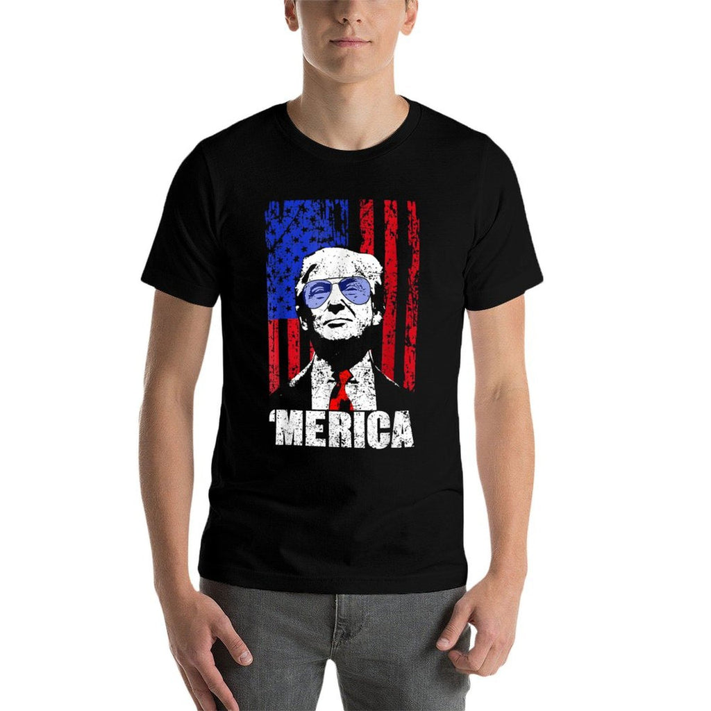 'MERICA TRUMP Happy 4th Of July Trump American Gifts  Polyester Blend T-Shirt