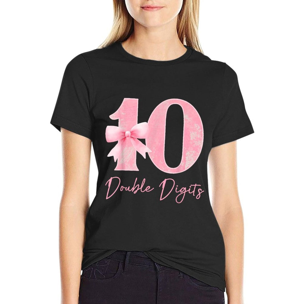 10th Birthday Coquette Bow Pink 10 Year Old Birthday Girl  Relaxed-fit T-Shirt