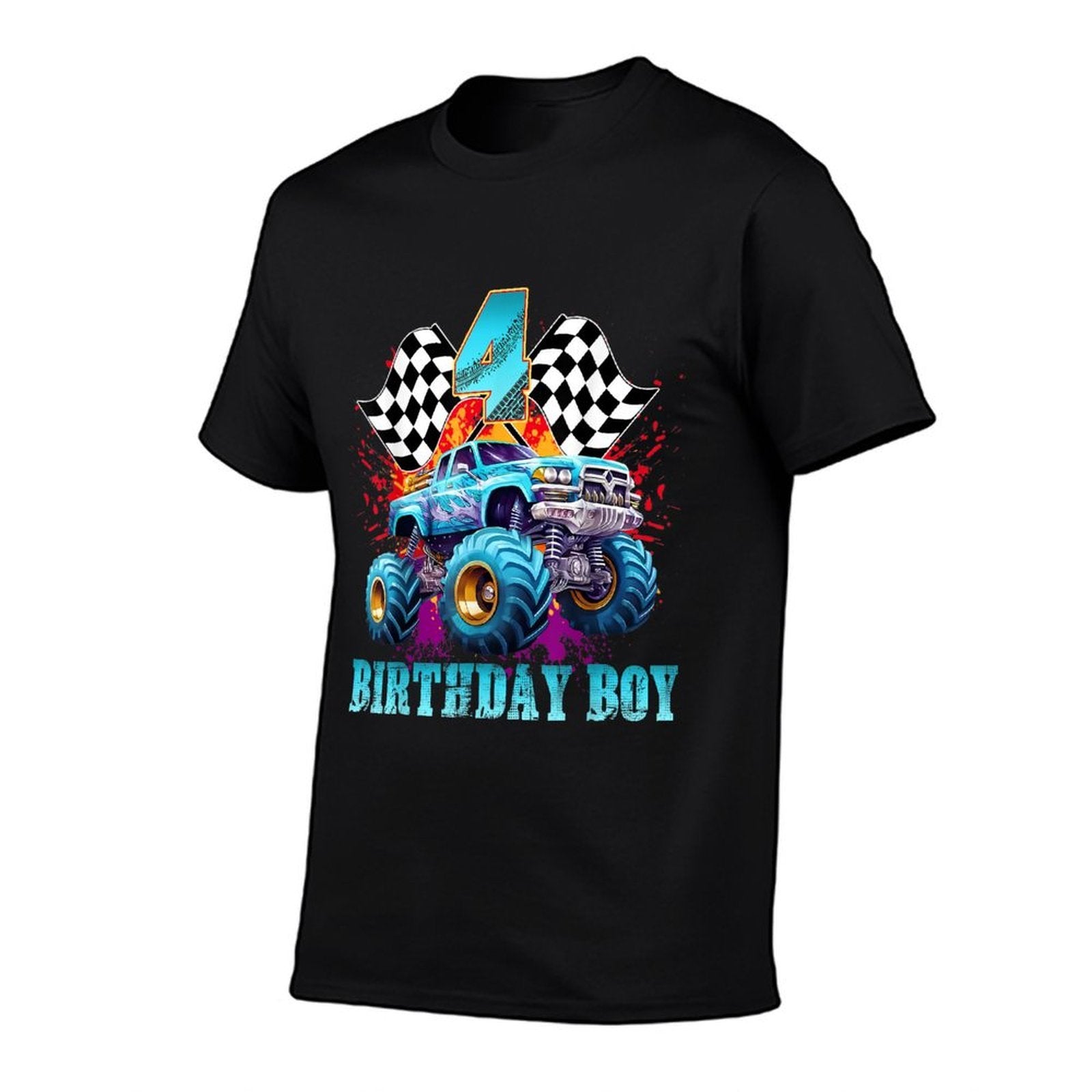 4 Year Old 4th Birthday Boys Monster Truck Car  Trendy Pattern T-Shirt