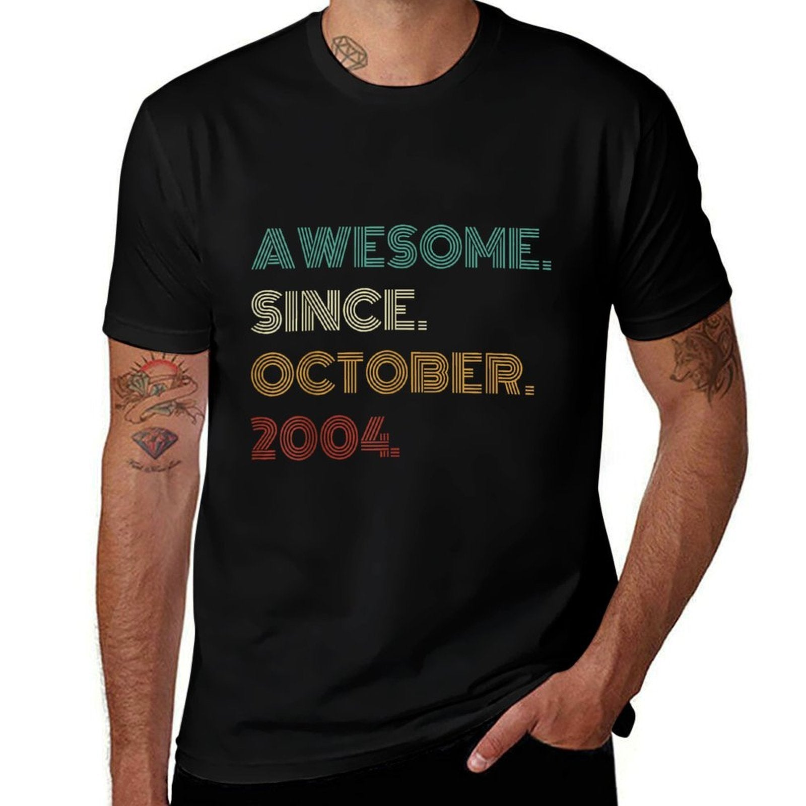 21 Years Old Awesome Since October 2004 21st Birthday  Rolled Sleeves T-Shirt