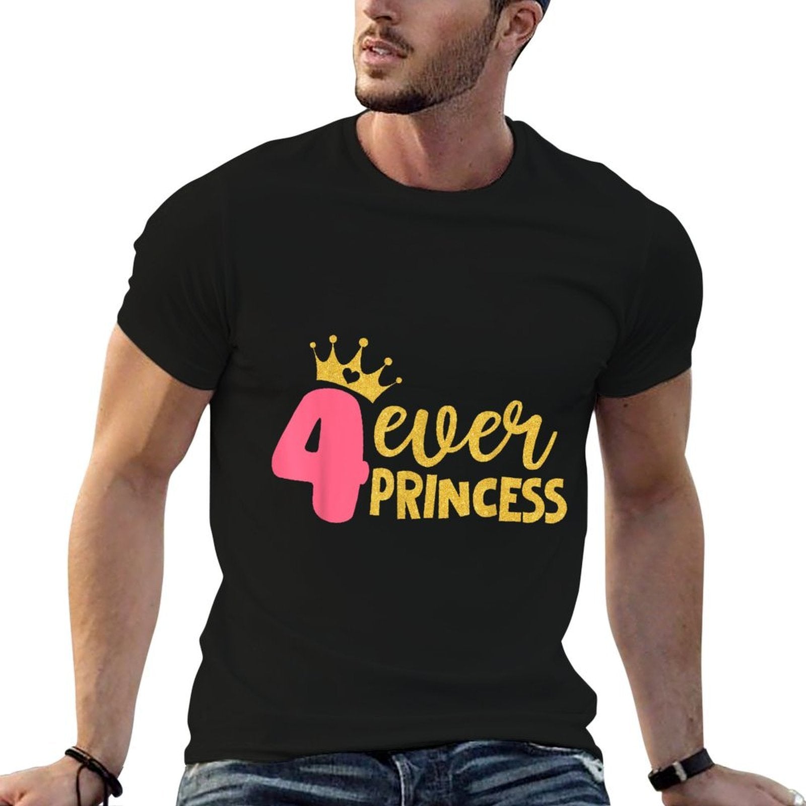 4 Ever Princess 4th Birthday Decorations Four Year Old Girl  Rolled Sleeves T-Shirt