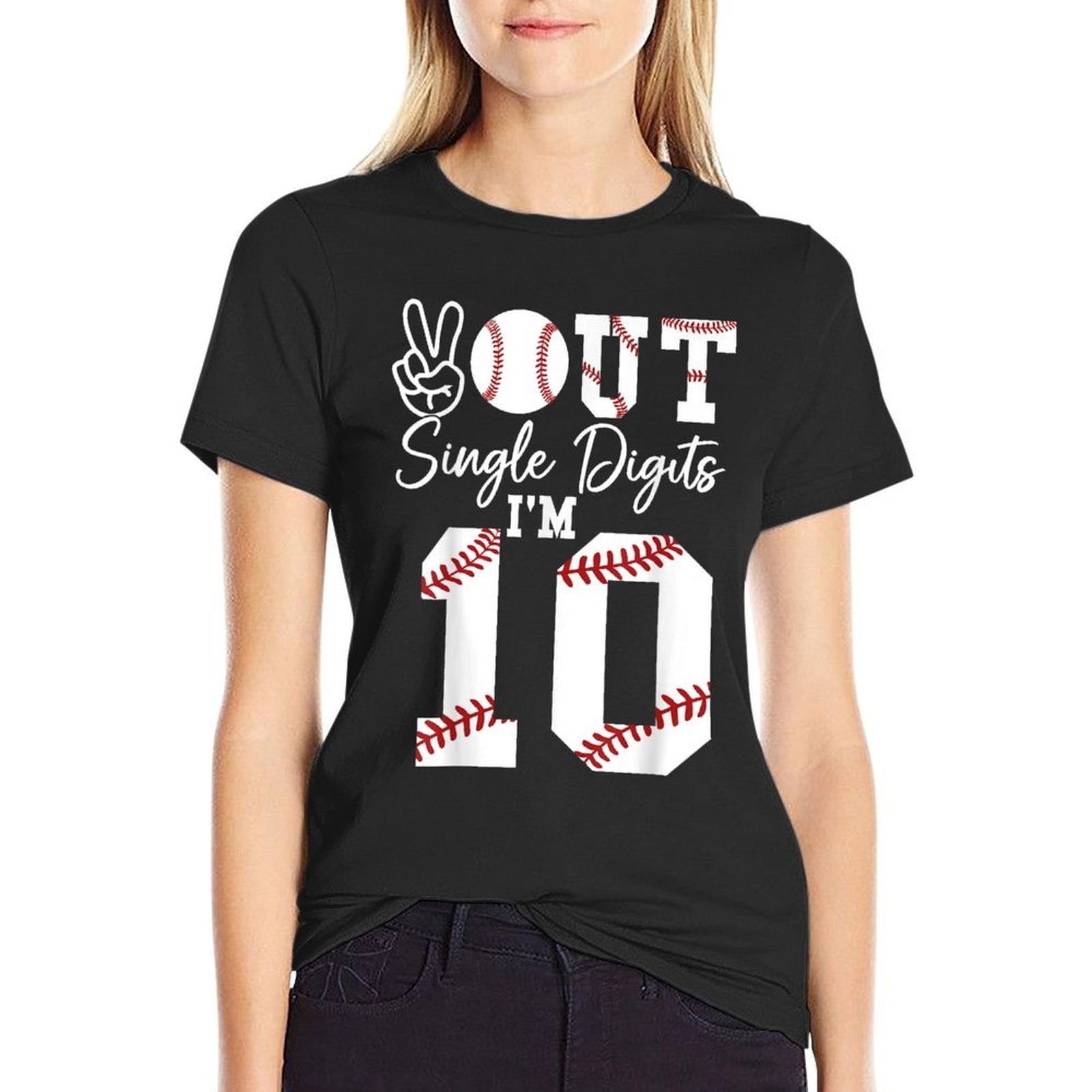 10th Birthday Double Digits Baseball Peace Out Single Digits  Summer-ready Fabric T-Shirt