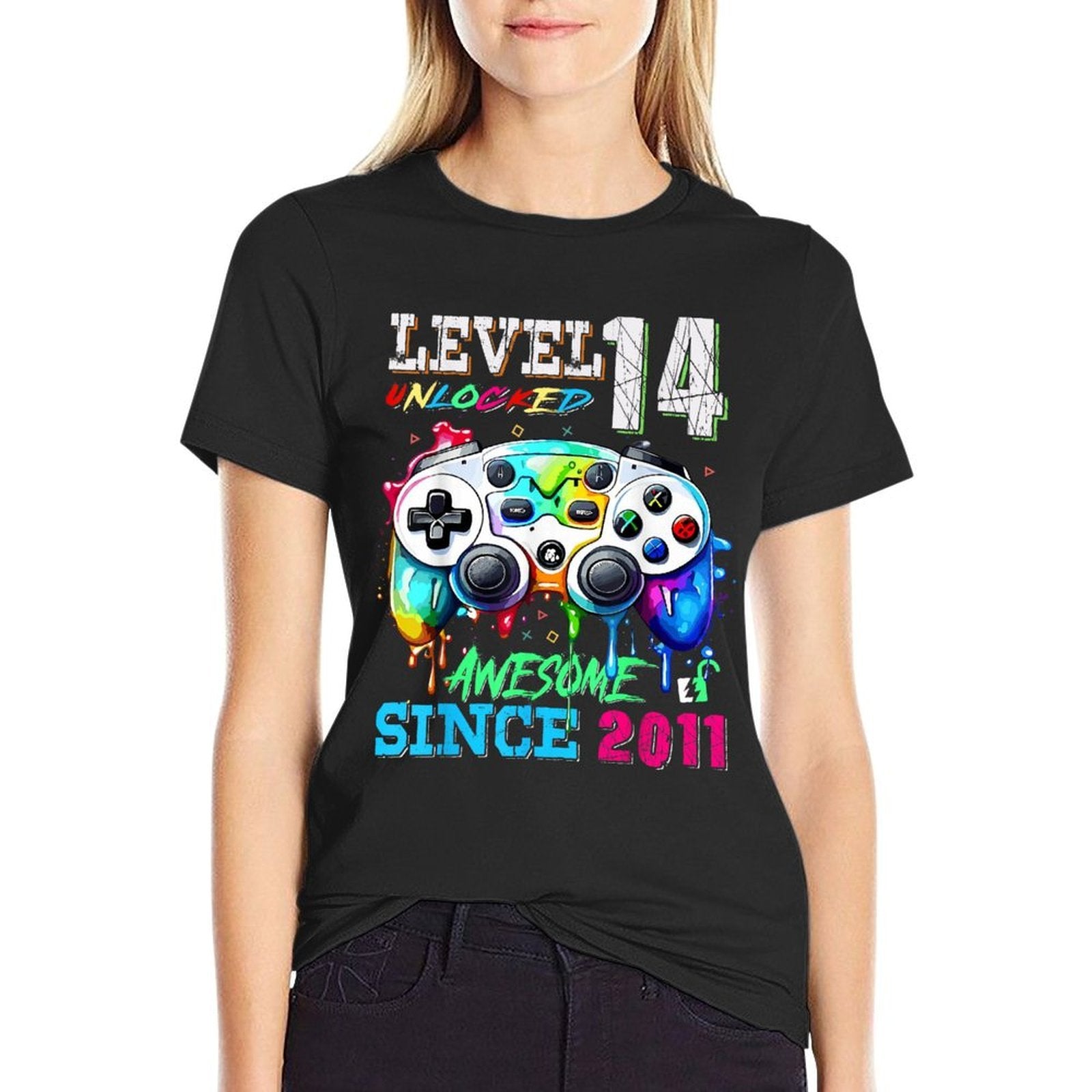 14th Birthday Boy Level 14 Unlocked Awesome Since 2011  Stretchy T-Shirt
