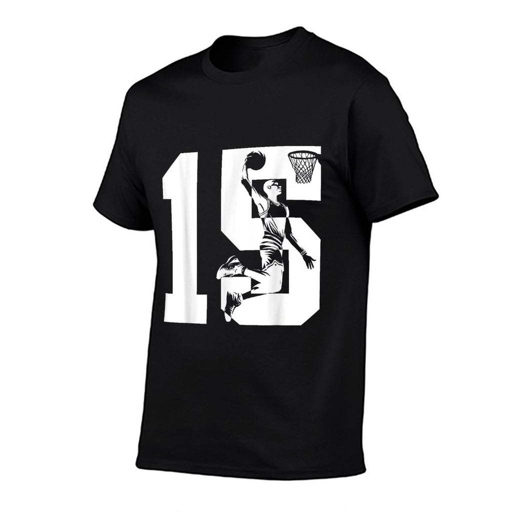 15 YEARS NUMBER 15 BASKETBALL 15TH BIRTHDAY  Fade-proof Color T-Shirt