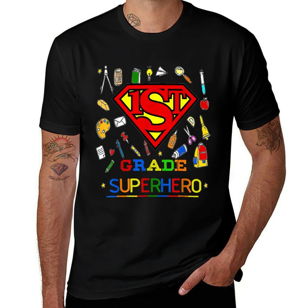 1st Grade Superhero First Grade Gift for Kids  Heathered Texture T-Shirt