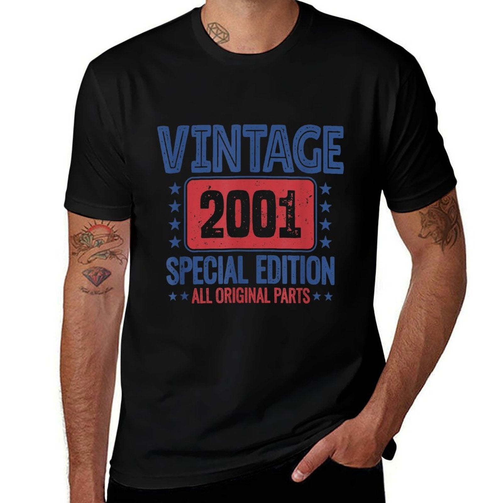 21st Birthday Vintage 2001 Born in 2001 21 Birthday  Rolled Sleeves T-Shirt