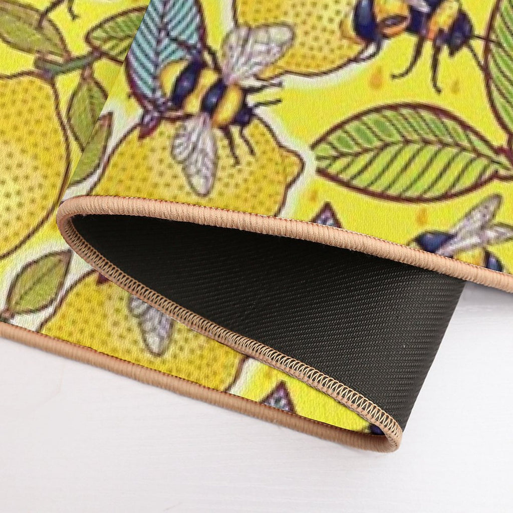 Yellow Lemon And Bee Garden.  Anti-Trip Bath Mat