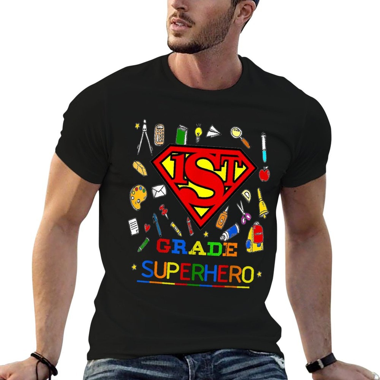 1st Grade Superhero First Grade Gift for Kids  Heathered Texture T-Shirt