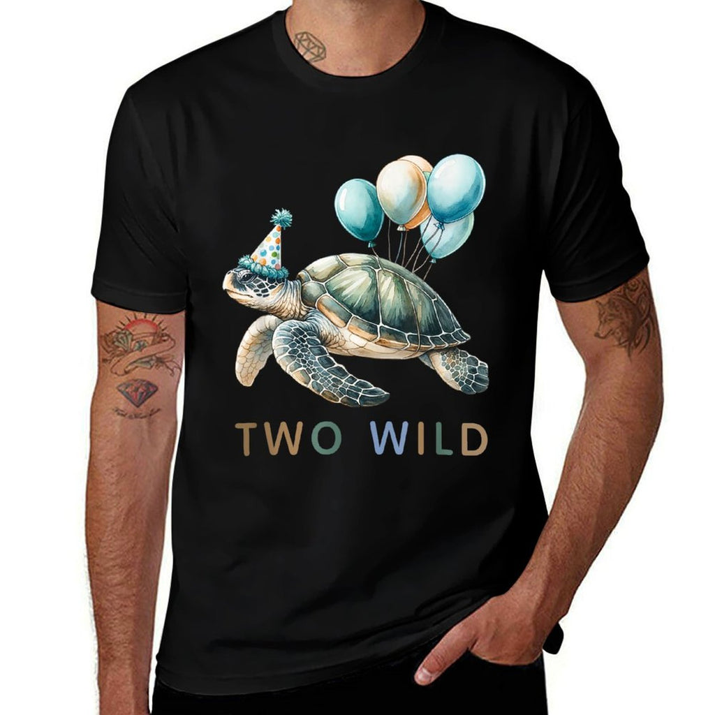 2nd Birthday 2 Years Old Two Wild Sea Turtle Animal Kids  Easy-care T-Shirt