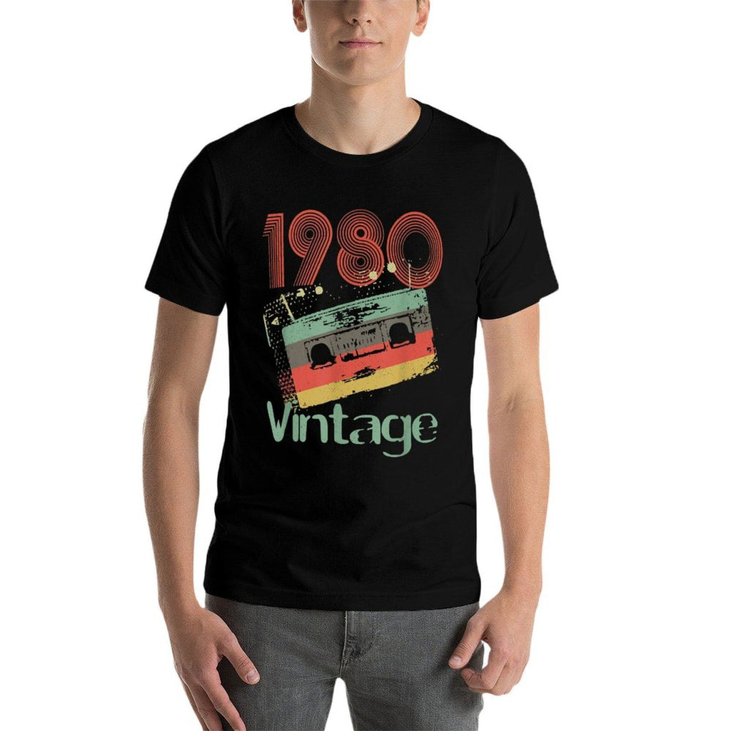 1980 Retro Vintage Cassette Audio Tape 40th Birthday  Heathered Texture T-Shirt