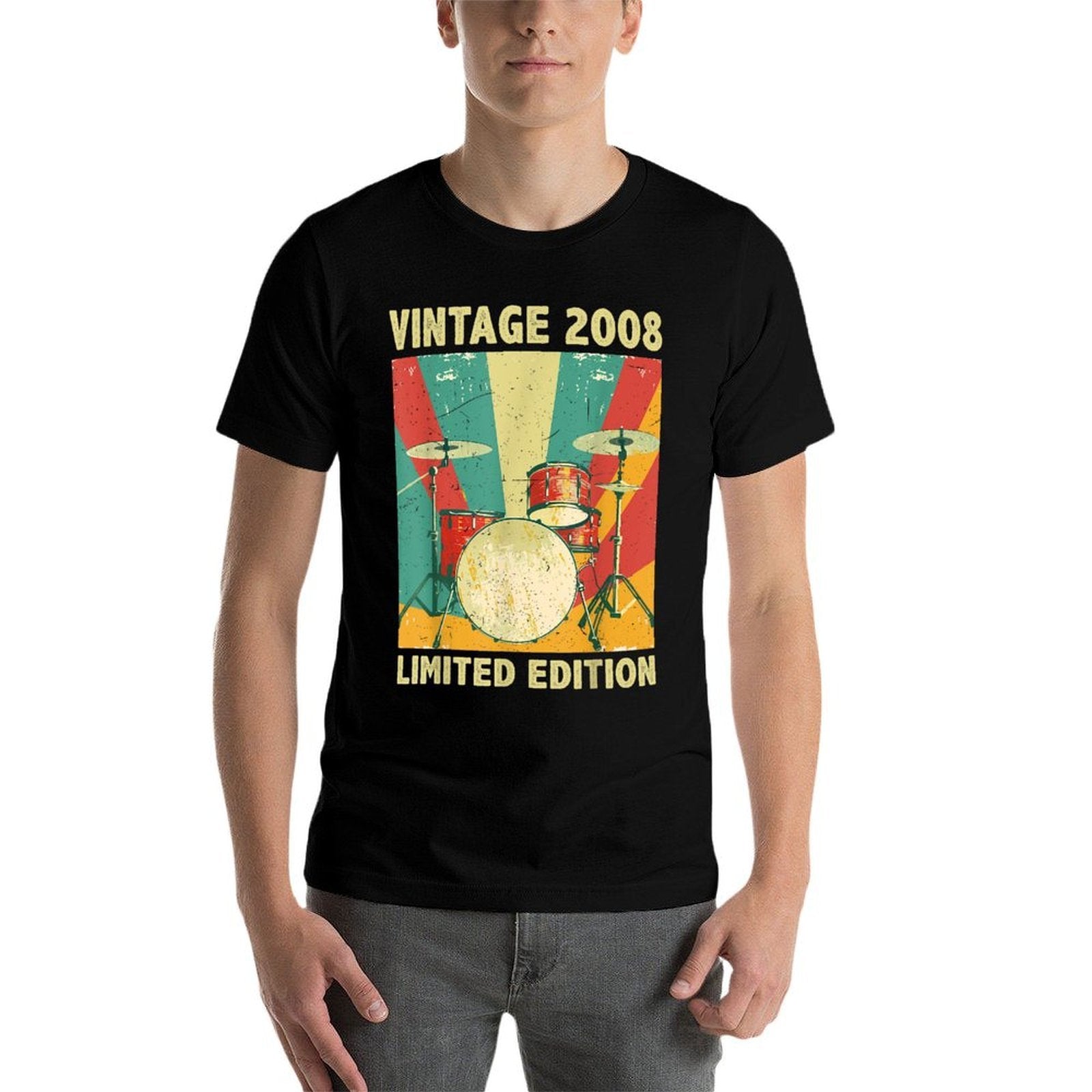 17 Years Old Gift Vintage 2008 Drums Lover 17th Birthday  Oversized Silhouette T-Shirt