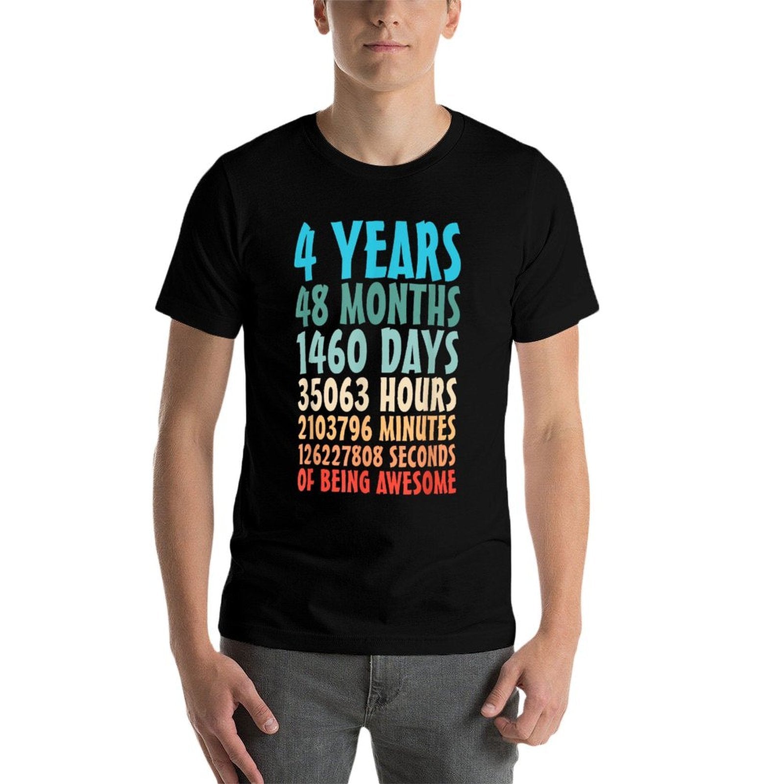 4 Years Of Being Awesome 48 Months 4th Birthday Countdown  Rolled Sleeves T-Shirt