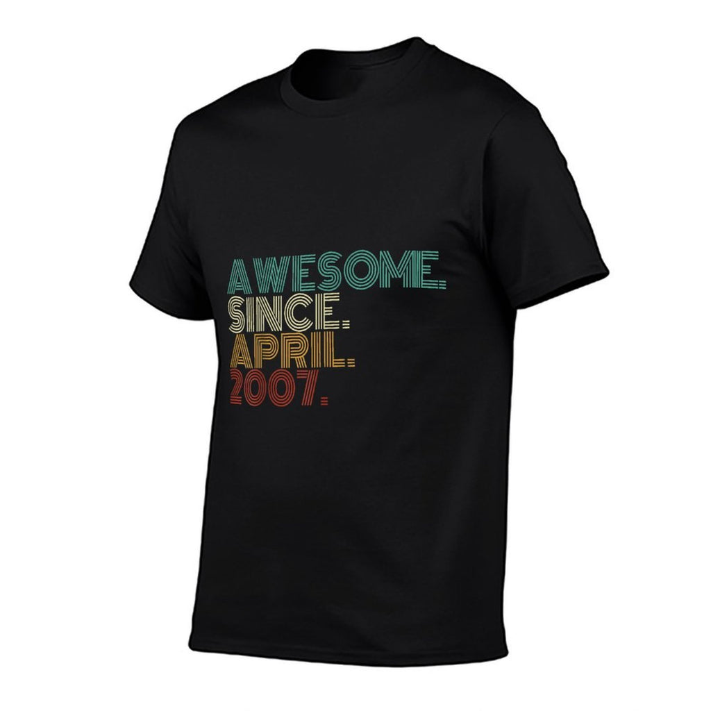 18 Years Old Awesome Since April 2007 18th Birthday  Fade-proof Color T-Shirt