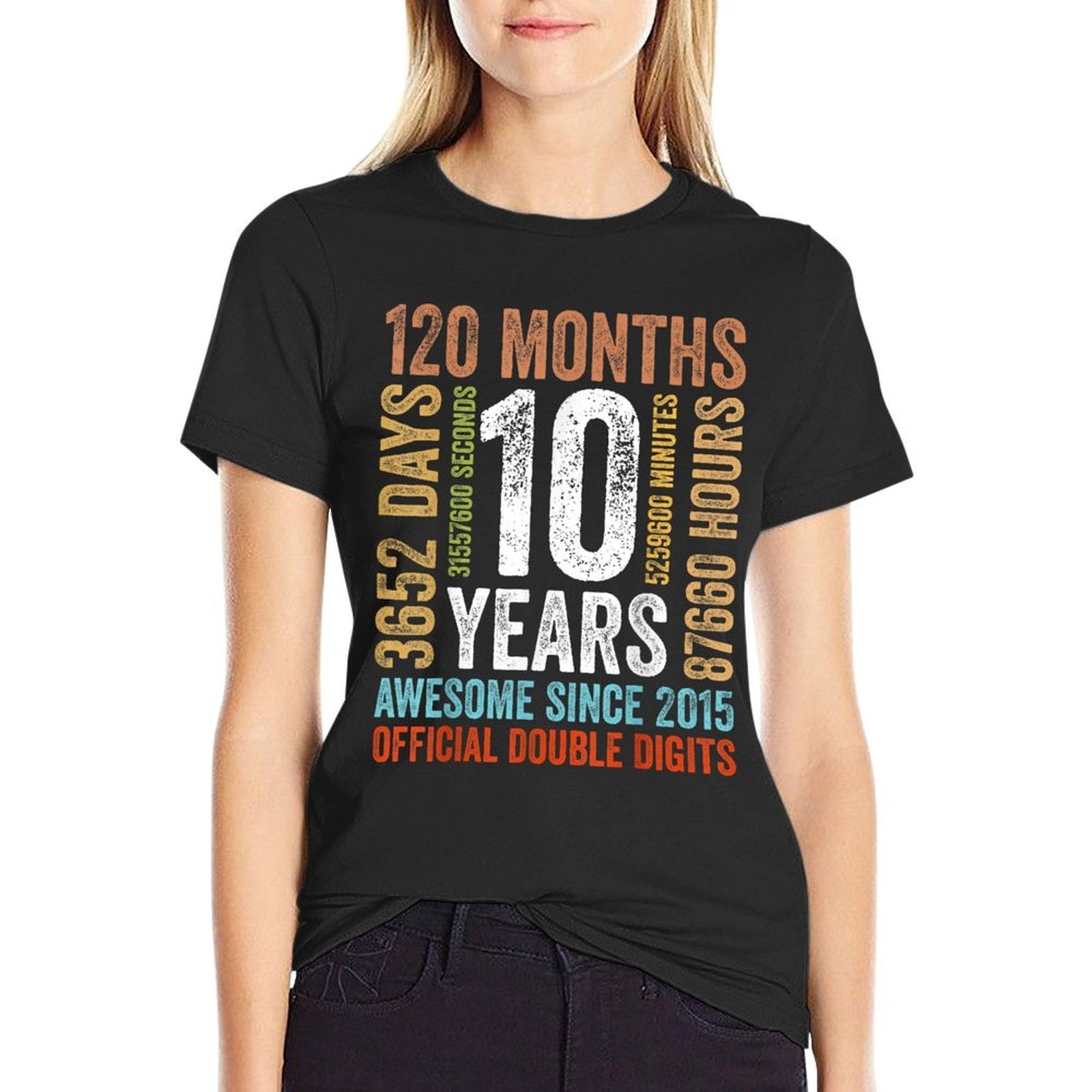 10th Birthday Ten 10 Years Old Since 2015 Double Digits Bday  Trendy Pattern T-Shirt