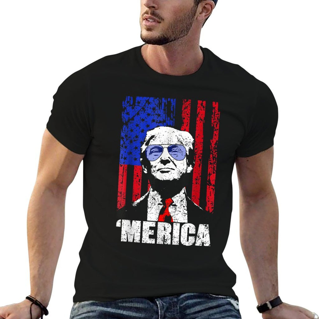 'MERICA TRUMP Happy 4th Of July Trump American Gifts  Polyester Blend T-Shirt
