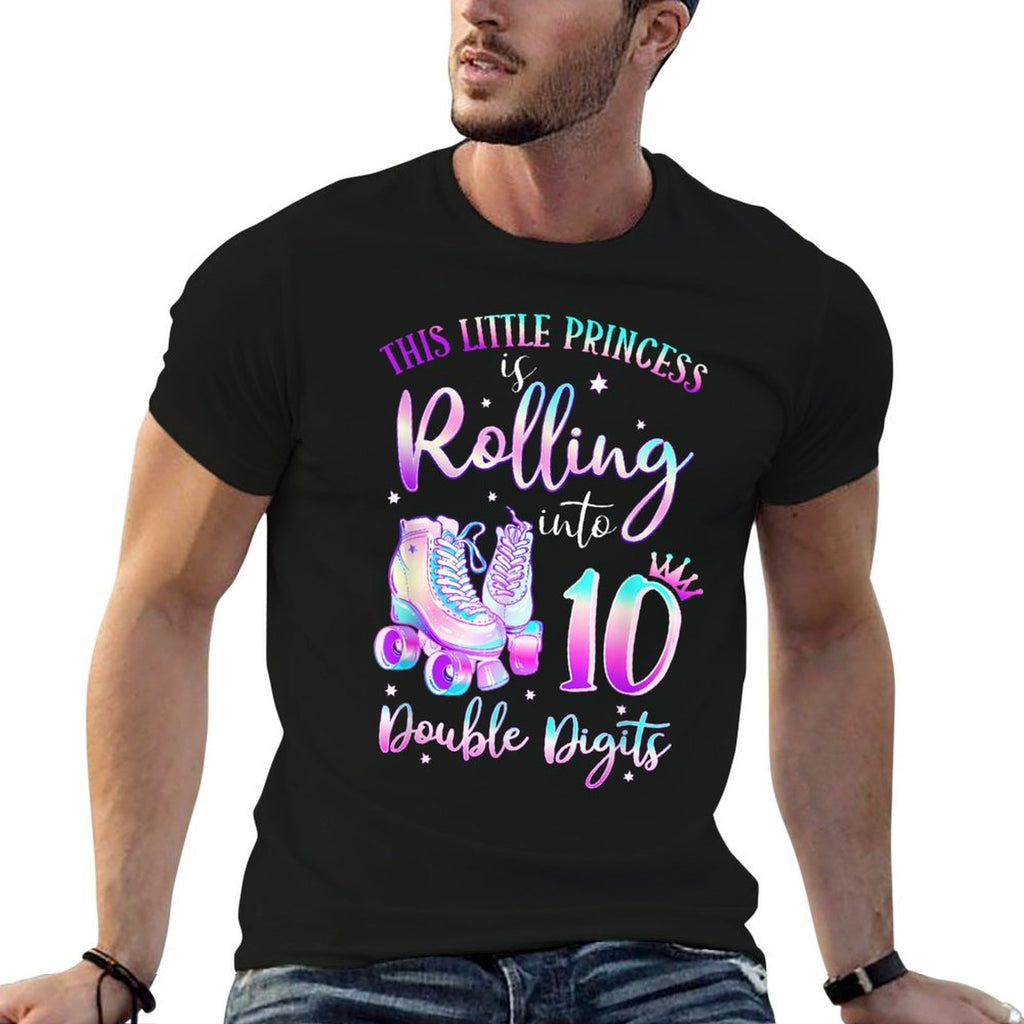 10th Birthday Rolling Into 10 Double Digits Roller Skate  Tagless Design T-Shirt