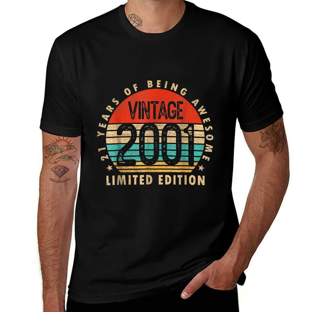 21 Year Old Gifts Vintage 2001 Limited Edition 21st Birthday  Rolled Sleeves T-Shirt