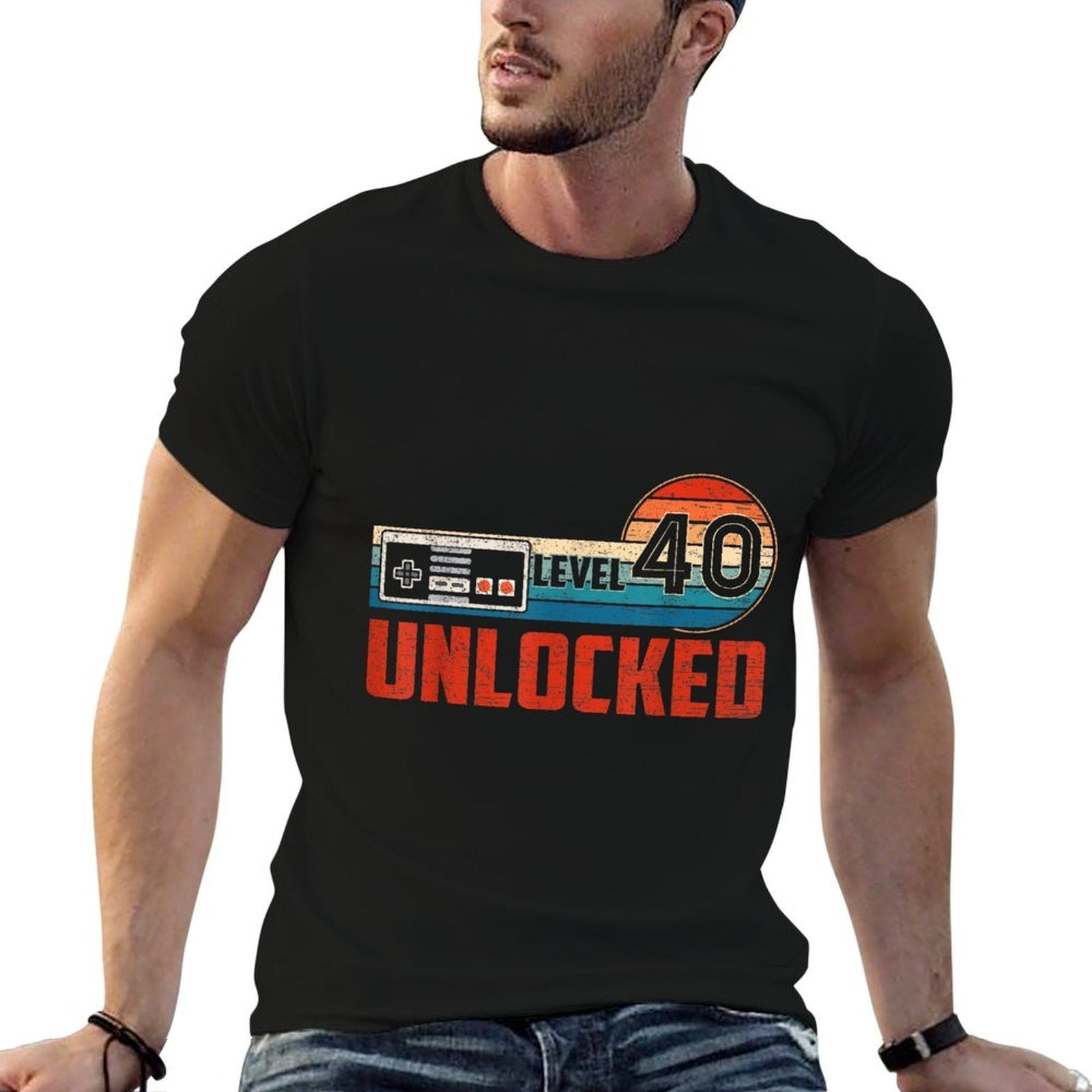 40 Birthday Gift Unlocked Level 40 Vintage Game Controller  Easy-care T-Shirt