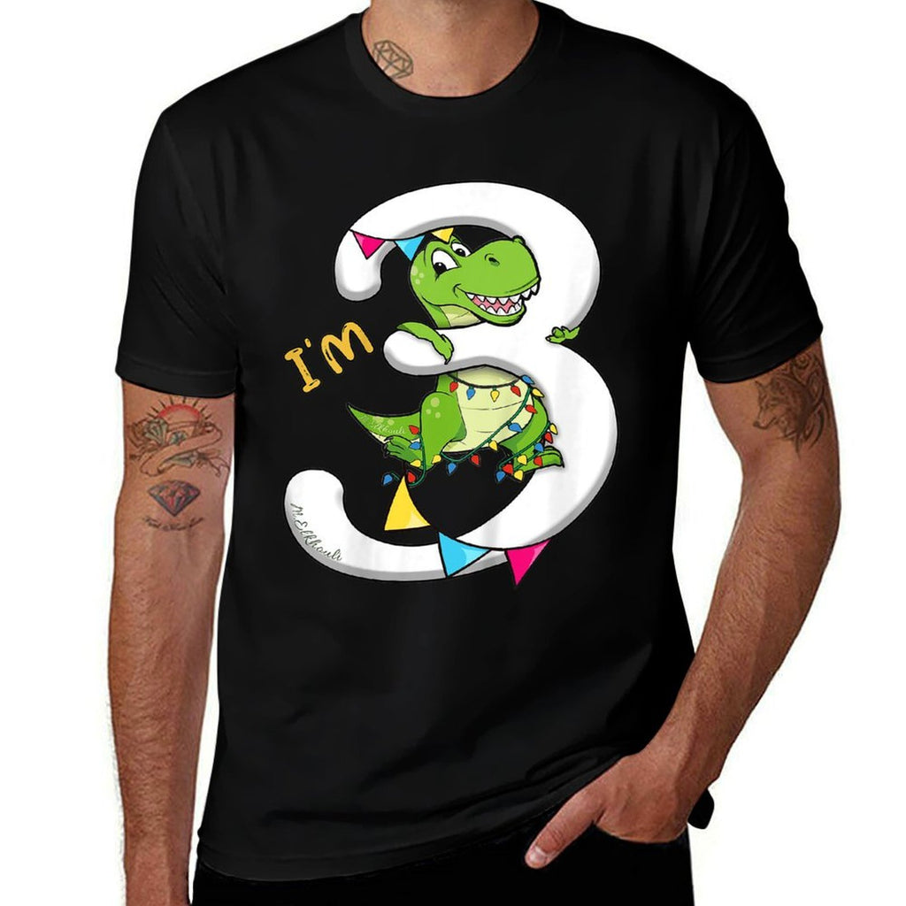 3rd Birthday Dinosaur  Dino Third Bday Im 3 Years Boys  High-quality Stitching T-Shirt