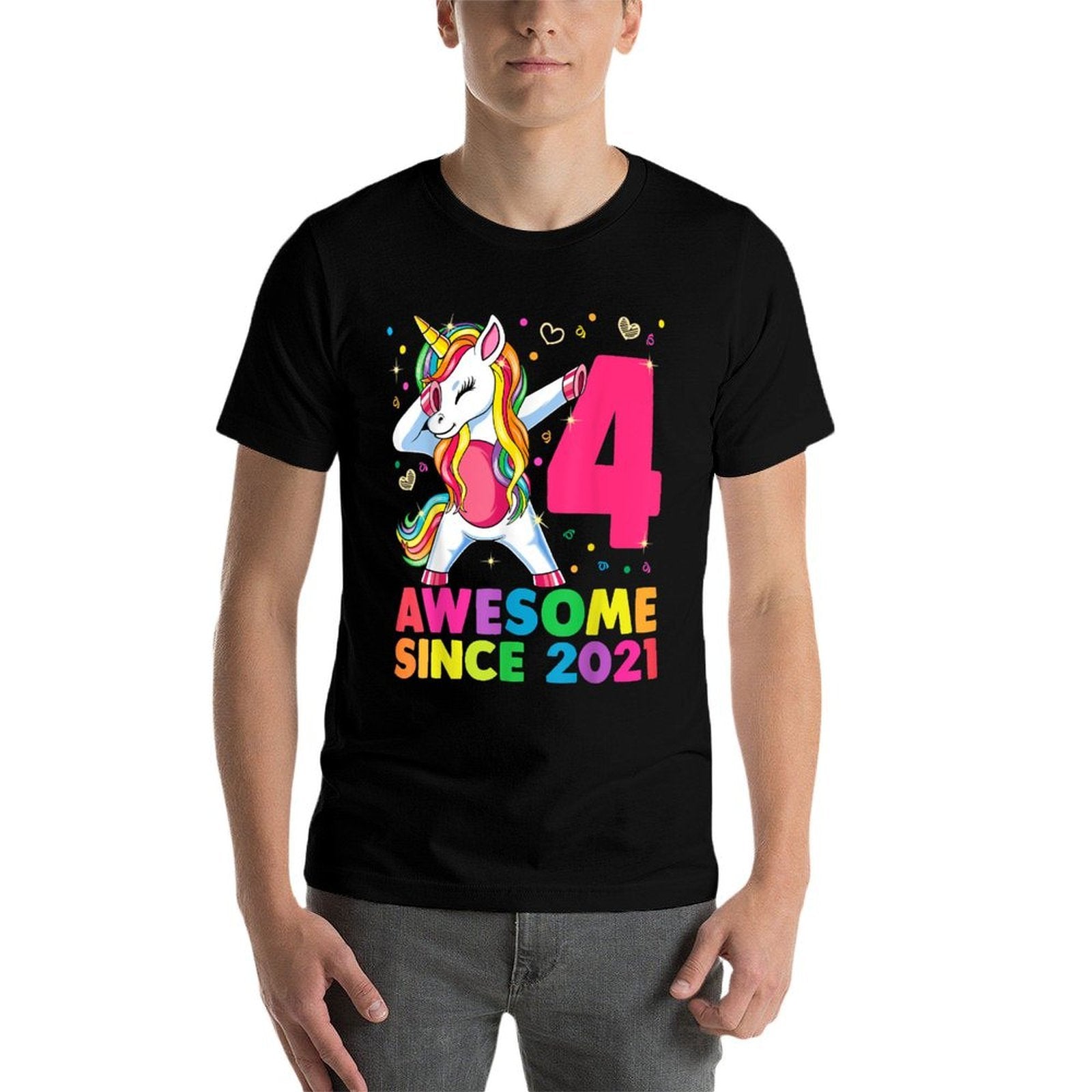 4 Years Old Unicorn Dabbing 4th Birthday Girl Unicorn Party  Polyester Blend T-Shirt