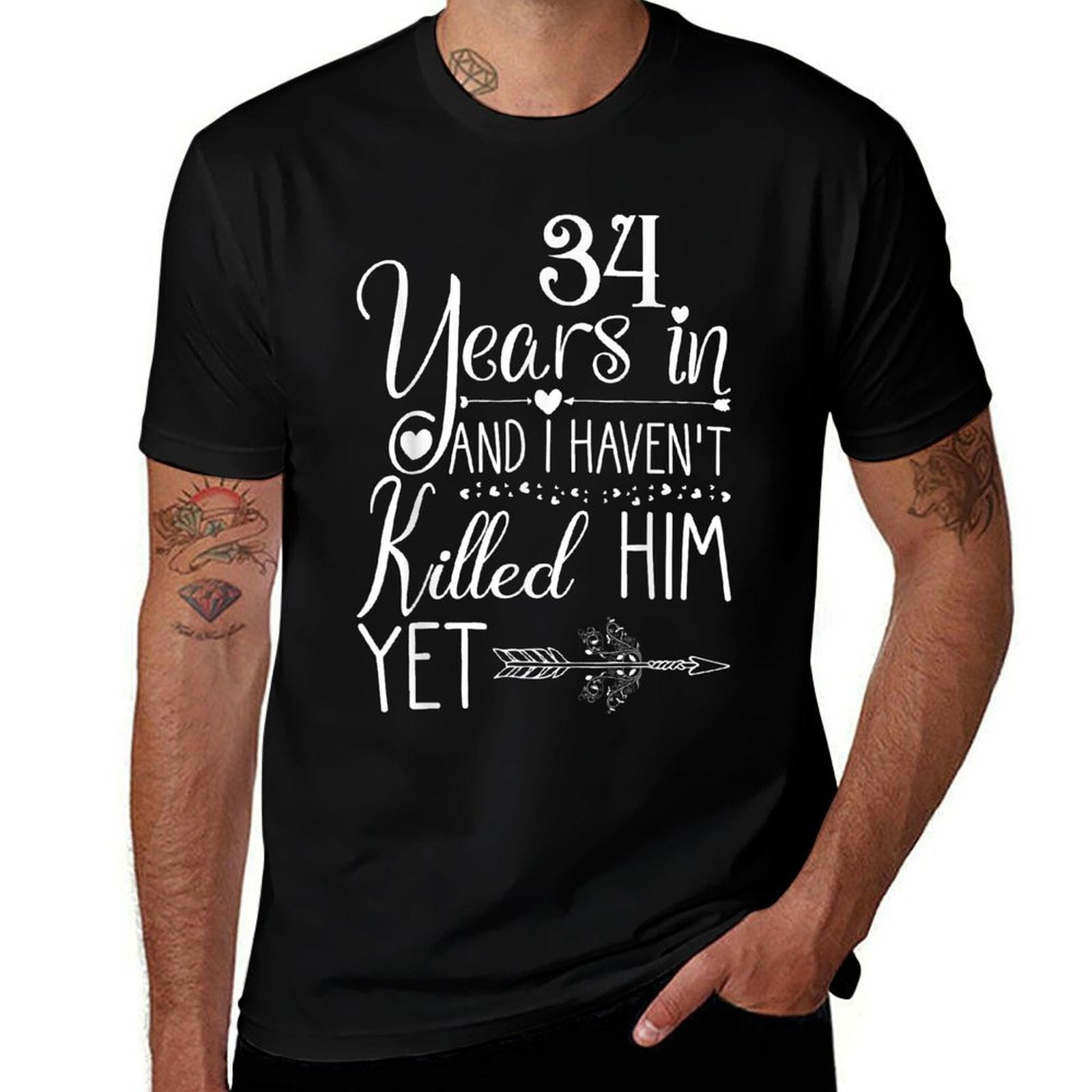 34th Wedding Anniversary for Her Wife Just Married 34 Years  Ribbed Collar T-Shirt