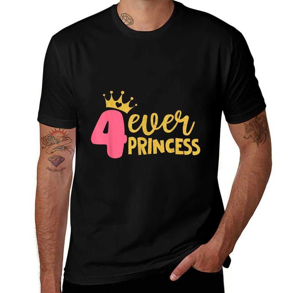 4 Ever Princess 4th Birthday Decorations Four Year Old Girl  Rolled Sleeves T-Shirt