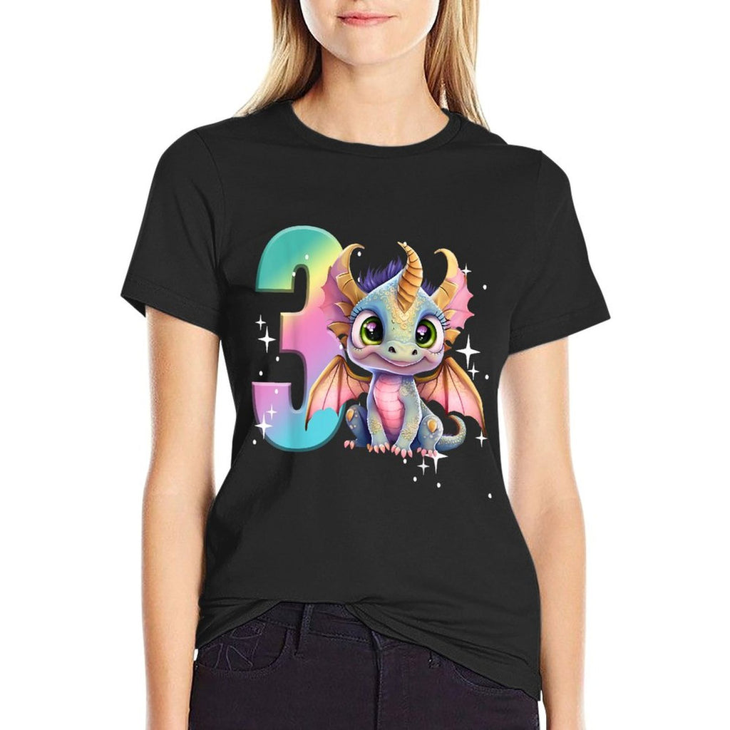 3rd Birthday Dragon Party Rainbow Girl Toddler Three 3  Graphic-printed T-Shirt