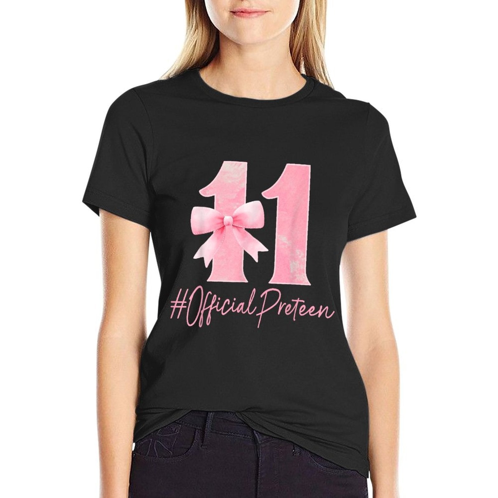 11th Birthday Coquette Bow Pink 11 Year Old Birthday Girl  Polyester Blend T-Shirt
