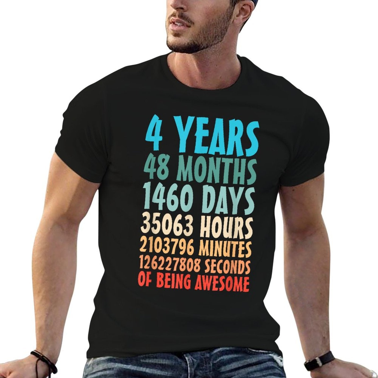4 Years Of Being Awesome 48 Months 4th Birthday Countdown  Rolled Sleeves T-Shirt