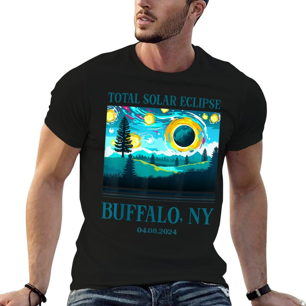 2024 Total Solar Eclipse Buffalo NY Totality Landscape  Cotton T-Shirt